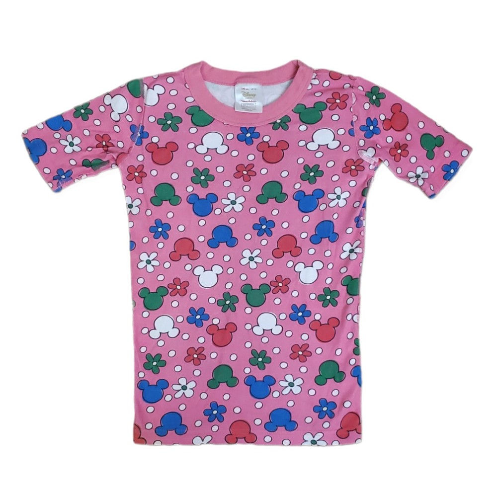 Hanna Andersson Disney Pajama Top Pink w/ Mickey Mouse Head and Flowers Size 12